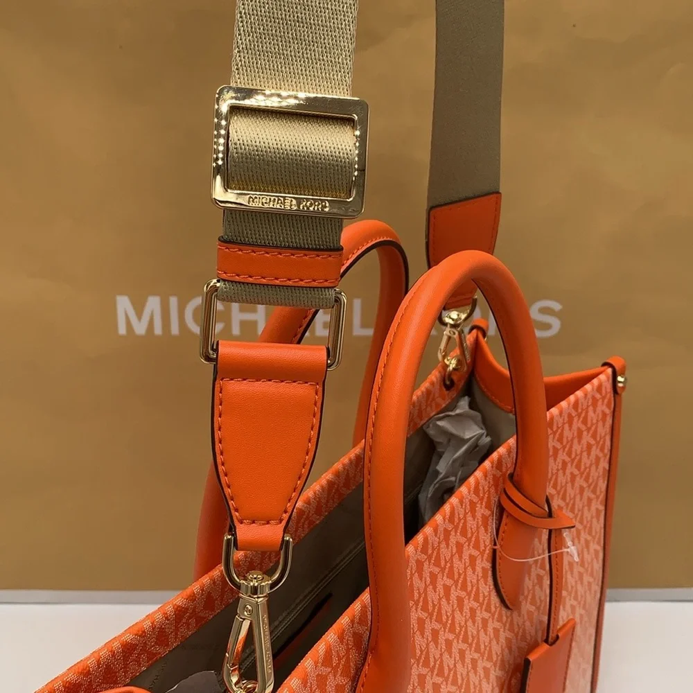 Michael Kors Mirella Medium Ombré Logo Tote Bag Poppy  NWT